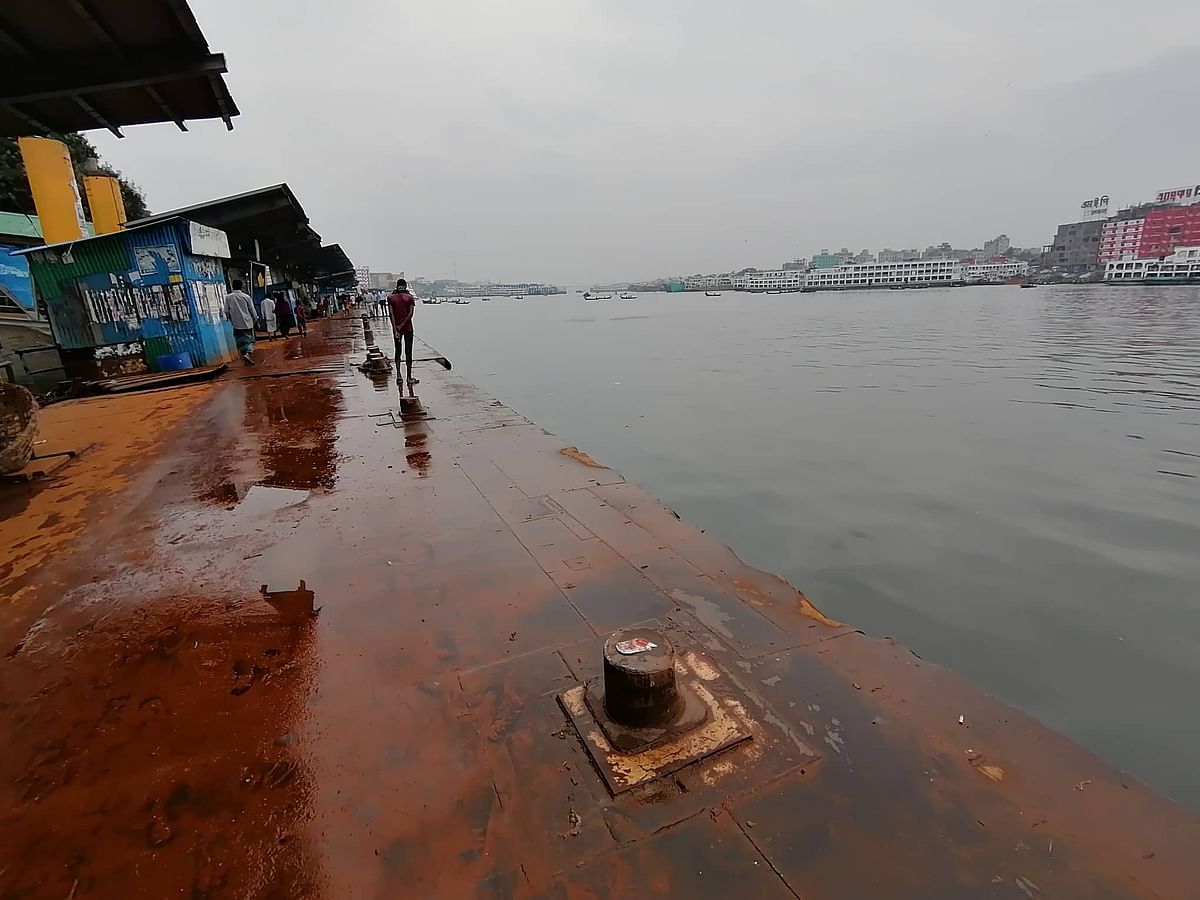 The empty launch terminal at Sadarghat in Dhaka is seen ahead of the cyclone Bulbul on 9 November. Photo: Sajid Hossain