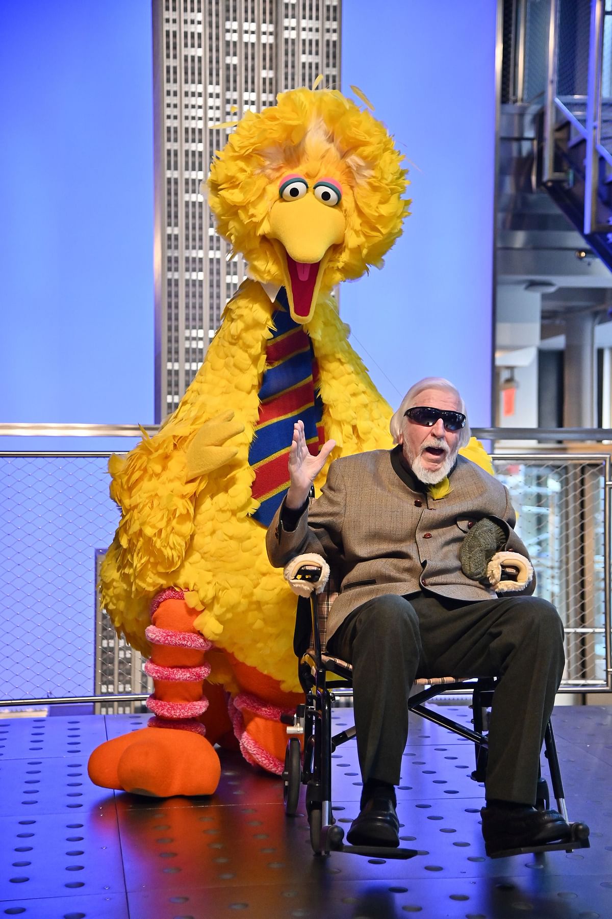 Sesame Street`s Big Bird And Puppeteer Caroll Spinney Light The Empire State Building at The Empire State Building on 8 November 2019 in New York City. Photo: AFP