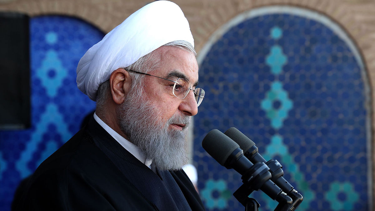 A handout picture provided by the Iranian presidency on 10 November, 2019 shows president Hassan Rouhani delivering a speech to a crowd in the central city of Yazd. Photo: AFP
