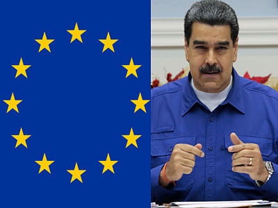 Venezuela`s president Nicolas Maduro and EU logo. Photo: AFP