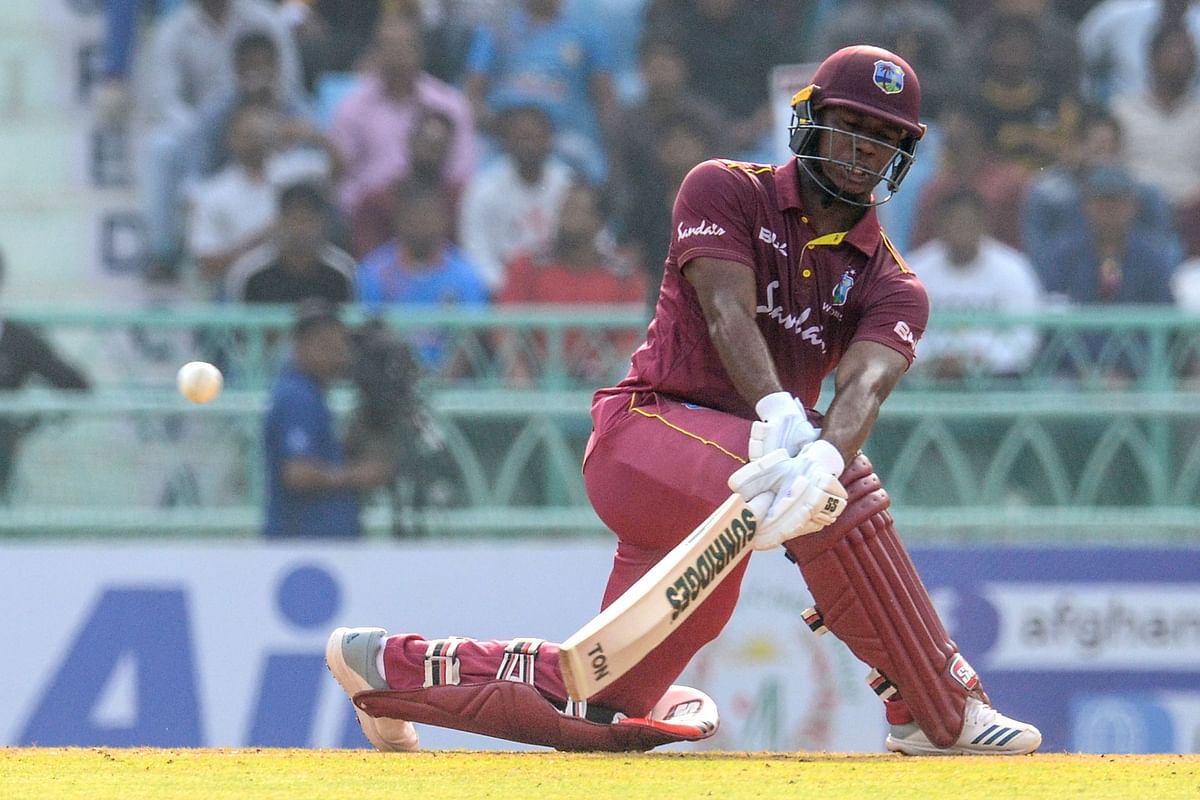 West Indies` Shai Hope plays a shot during the second one day international (ODI) cricket match between Afghanistan and West Indies at the Ekana Cricket Stadium in Lucknow. Photo: AFP