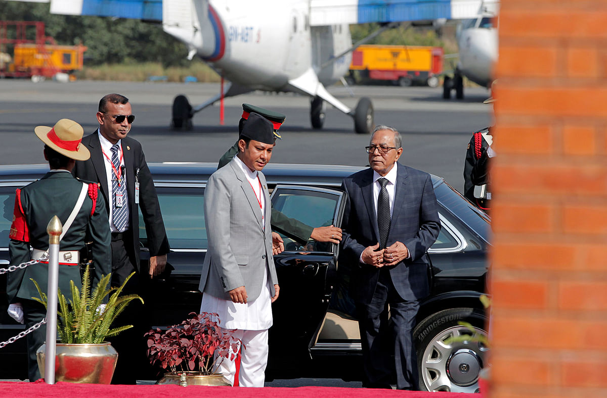 President of Bangladesh Abdul Hamid arrives at Tribhuwan International airport in Kathmandu, Nepal on 12 November 2019. Photo: Reuters