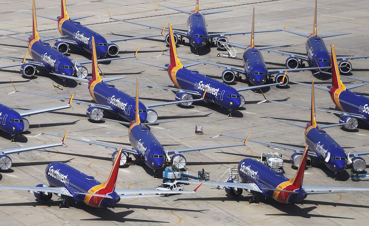 In this file photo taken on 26 March a number of Southwest Airlines Boeing 737 MAX aircraft are parked at Southern California Logistics Airport in Victorville, California. Photo: AFP