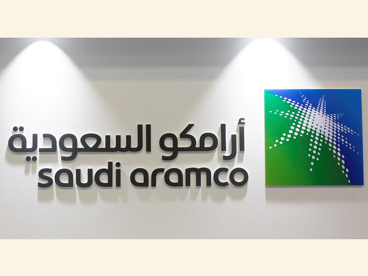 The logo of Saudi Aramco is seen at the 20th Middle East Oil and Gas Show and Conference in Manama, Bahrain, on 7 March 2017. Reuters File Photo
