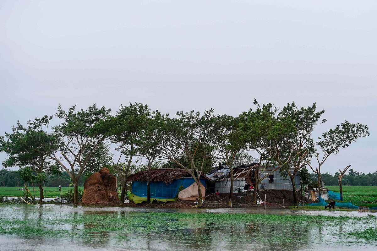 A damaged house is pictured after cyclone Bulbul hit the area in Koyra, some 100 km from Khulna on 10 November 2019. Photo: AFP