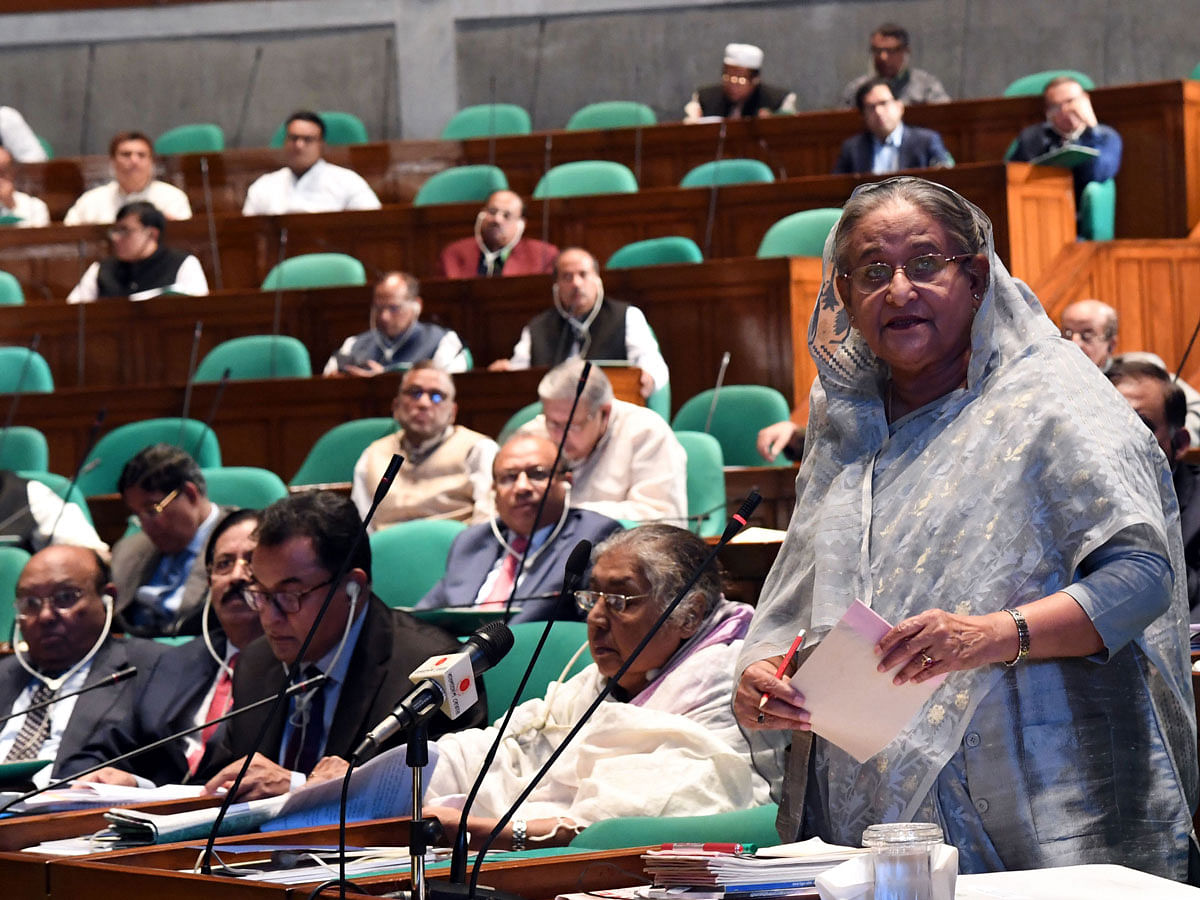 Prime minister Sheikh Hasina answers to starred questions during her question-answer session in parliament on Wednesday. Photo: PID
