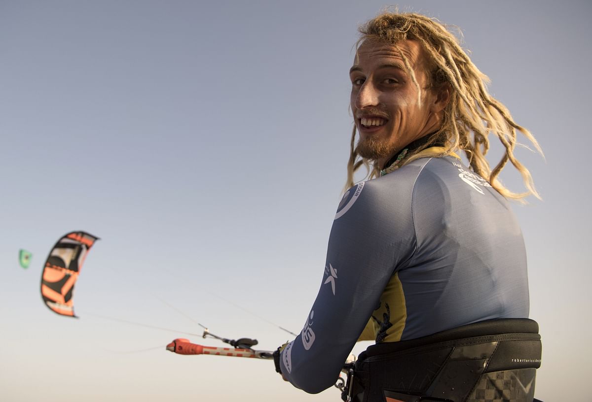 A competitor practices kitesurfing at Dakhla beach in Morocco-administered Western Sahara on 10 October 2019, where he founded the first tourist camp. Photo: AFP