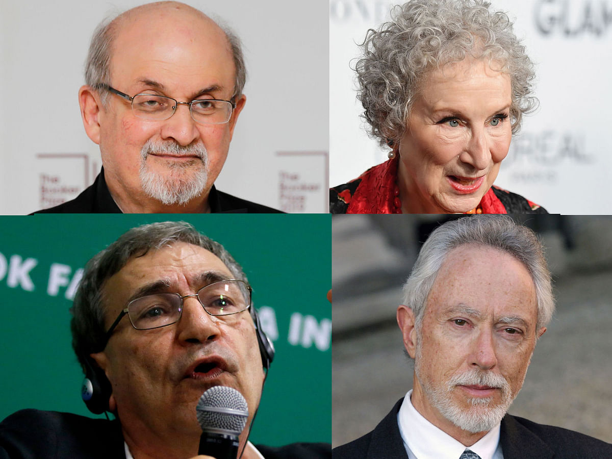 (Clockwise) British author Salman Rushdie, Canadian poet and author Margaret Atwood, Nobel Prize wining writer John M Coetzeeand and Turkish writer Orhan Pamuk. AFP file photos