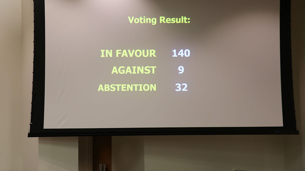 As many as 140 countries vote in favour of the resolution while 31 countries vote against the move and nine nations observe abstention. Photo: Bangladesh Permanent Mission at the United Nations