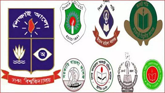 A combination of logos of seven colleges and Dhaka University. Photo: BSS