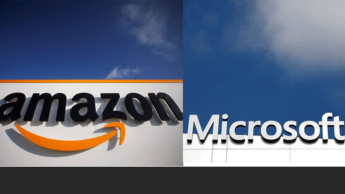 Logos of Amazon and Microsoft. Reuters and AFP file photos