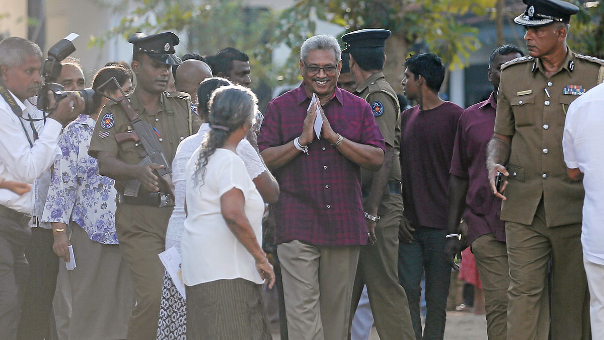 Sri Lanka People`s Front party presidential election candidate and former wartime defence chief Gotabaya Rajapaksa leaves after casting his vote during the presidential election in Colombo, Sri Lanka on 16 November 2019. Photo: Reuters