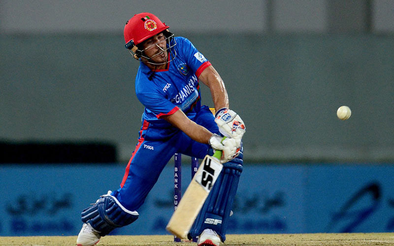 Afghanistan’s batsman Rahmanullah Gurbaz looks back after playing a shot during the third T20 international cricket match of a three-match series between Afghanistan and West Indies at Ekana Cricket Stadium in Lucknow on 17 November, 2019. Photo: AFP