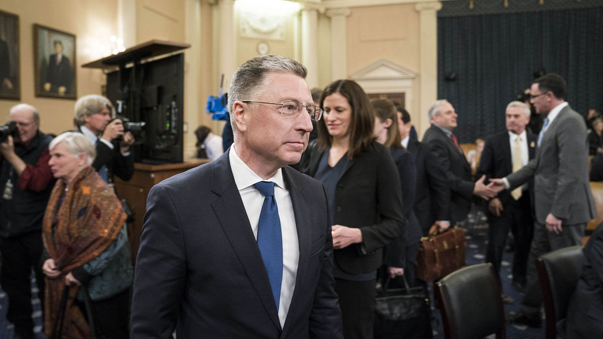 Former Special Envoy to Ukraine Kurt Volker exits following his testimony before the House Intelligence Committee during the impeachment hearings of President Donald Trump on 19 November in Washington, DC. Photo: AFP