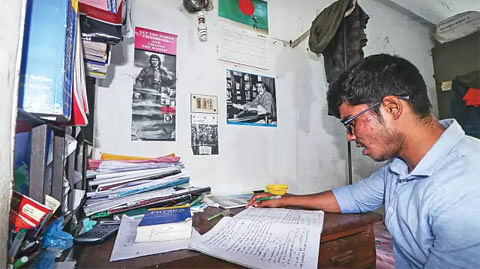 Junaid at his desk in Bangabandhu Sheikh Mujibur Rahman Hall of Shahjalal University of Science and Technology. Photo: Anis Mahmud