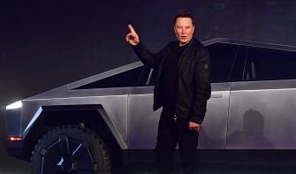 Tesla co-founder and CEO Elon Musk gestures while introducing the newly unveiled all-electric battery-powered Tesla Cybertruck at Tesla Design Center in Hawthorne, California on 21 November 2019. Photo: AFP