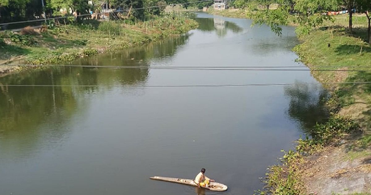 Nabaganga river after being cleaned off water hyacinths. Photo: UNB.