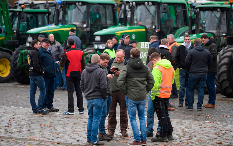 Farmers protest with their tractors against the government’s environmental policies including plans to phase out glyphosate pesticides in Dortmund, western Germany on 25 November 2019. Photo: AFP