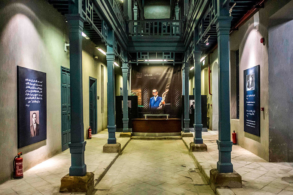 A picture taken on 7 November 2019 shows a large poster of Egyptian novelist and Nobel prize winner Naguib Mahfouz displayed at his museum at al-Azhar district in the heart of the capital Cairo.
