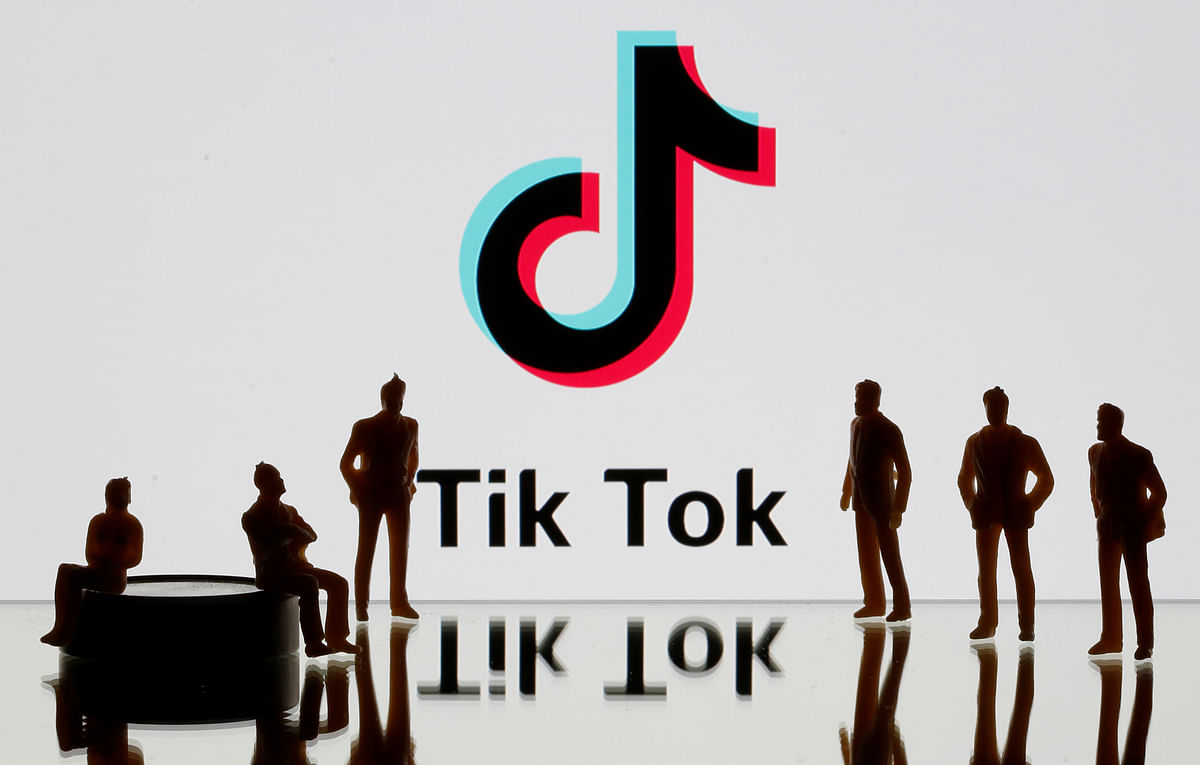 A 3-D printed figures are seen in front of displayed Tik Tok logo in this picture illustration taken on 7 November 2019. Photo: Reuters