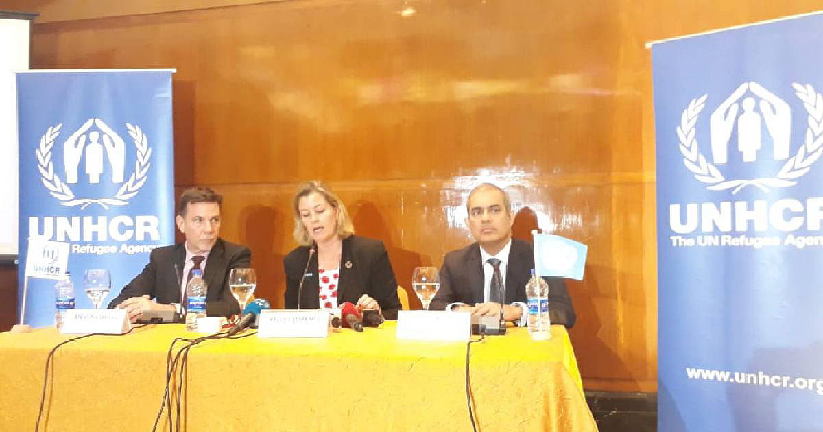 UNHCR deputy high commissioner Kelly T Clements speaks with journalists at a city hotel on Thursday. Photo: UNB.