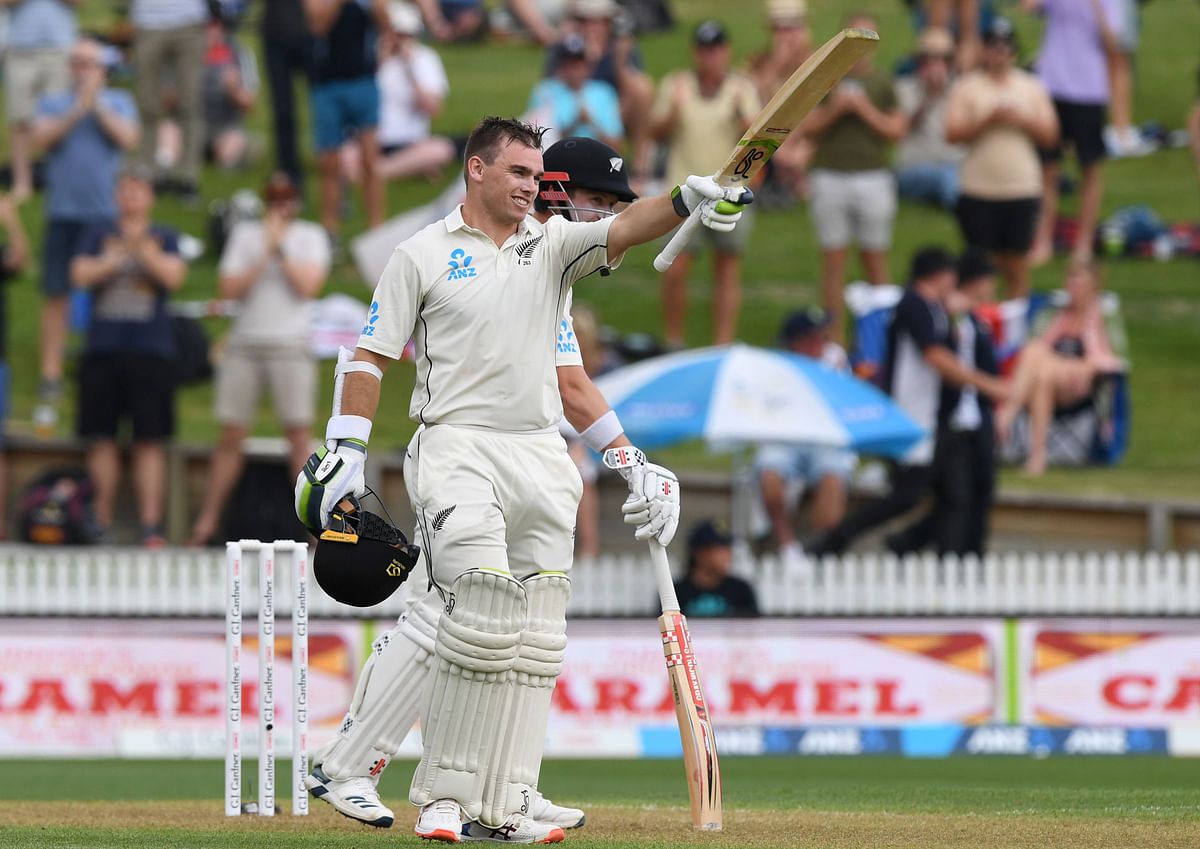 New Zealand`s Tom Latham celebrates his century in Second Test against England at Seddon Park, Hamilton, New Zealand on 29 November 2019. Photo: Reuters