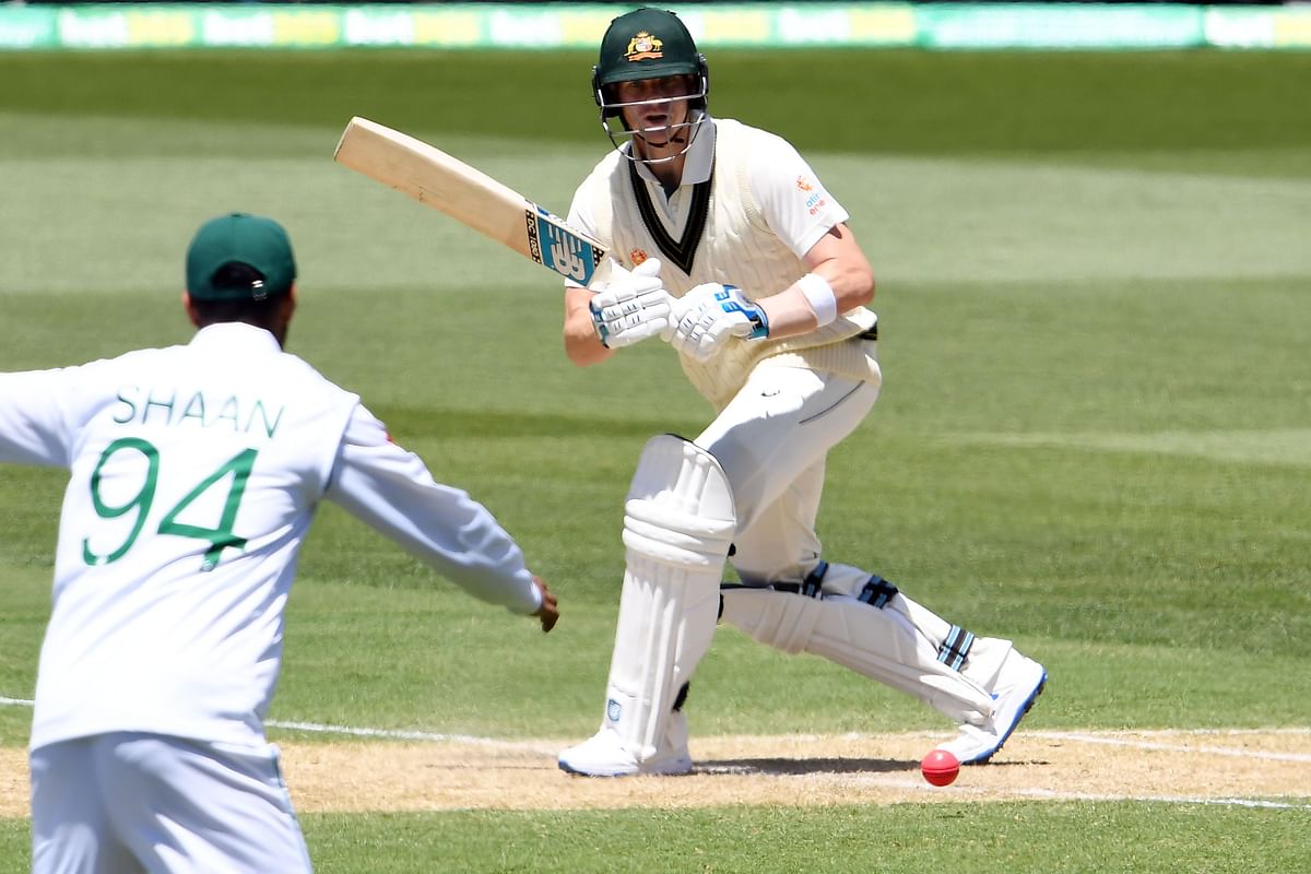 Australia`s batsman Steve Smith plays a shot during the day two of the second cricket Test match between Australia and Pakistan in Adelaide on 30 November 2019. Photo: AFP