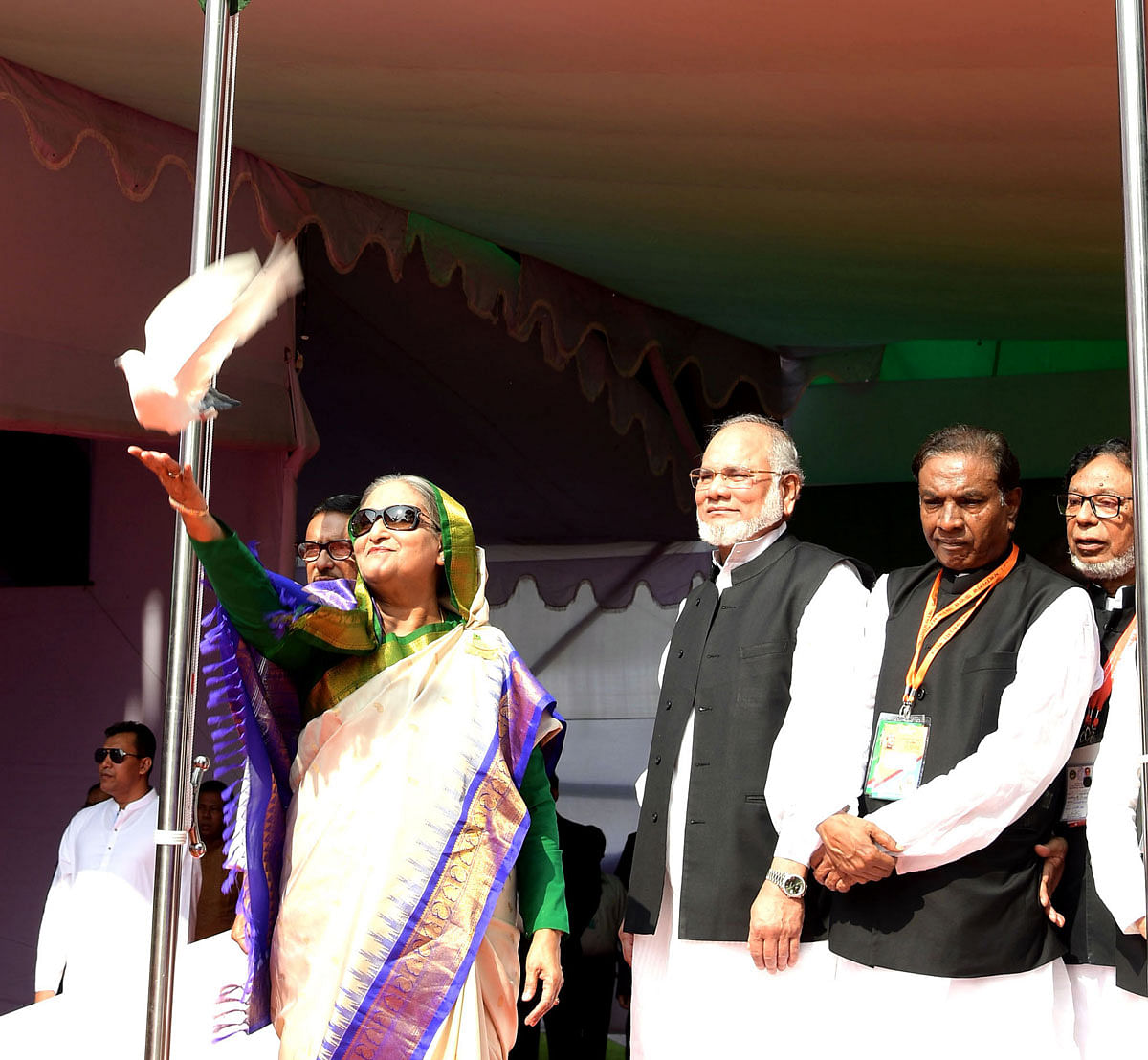 Prime minister Sheikh Hasina, also the Awami League president, opened the the triennial council of Dhaka north and south city units of AL as the chief guest by releasing pigeons. Photo: PID