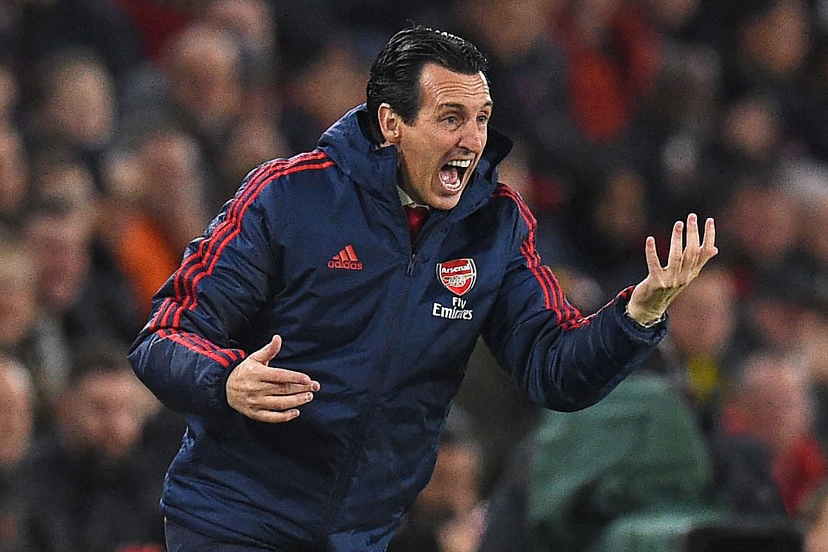 In this file photo taken on 21 October 2019 Arsenal`s Spanish head coach Unai Emery gestures on the touchline during the English Premier League football match between Sheffield United and Arsenal at Bramall Lane in Sheffield, northern England on 21 October 2019. Photo: AFP