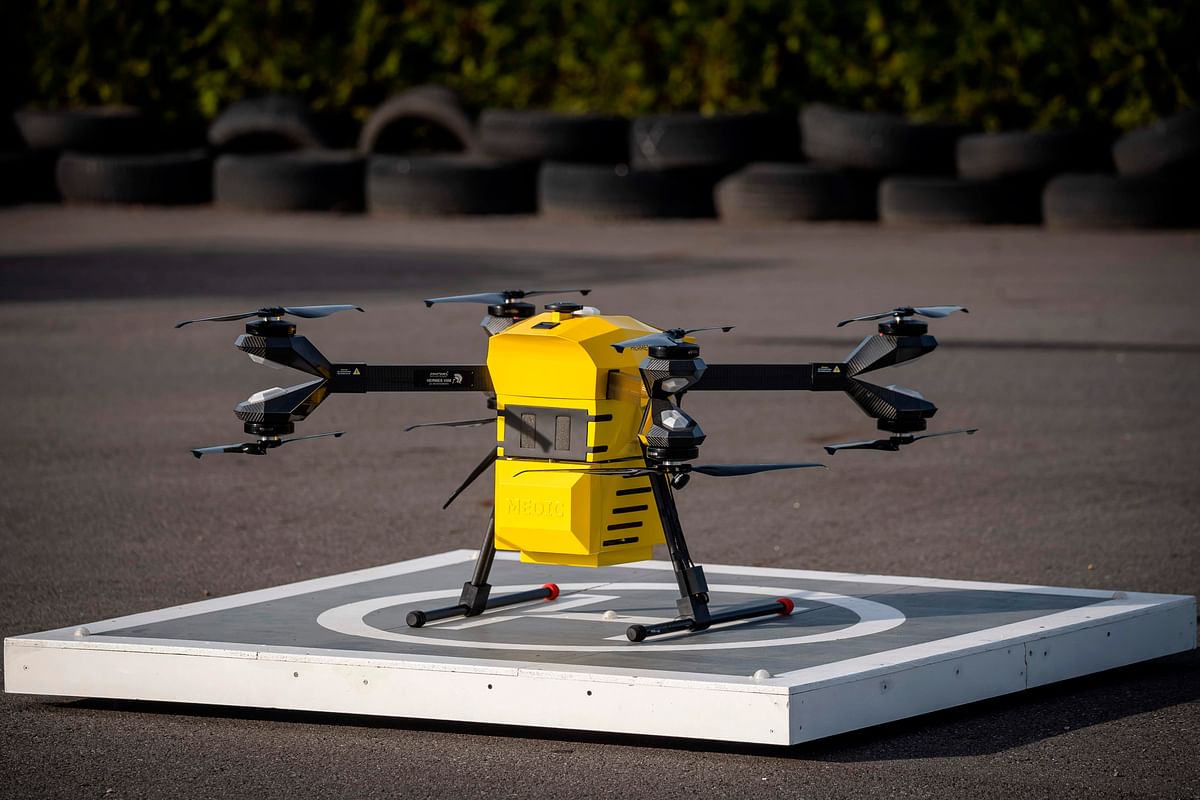 A Hermes V8MT drone of Polish firm Spartaqs is displayed on the starting field of the company`s headquarters in Mikolow, southern Poland, on 20 November 2019. Photo: AFP