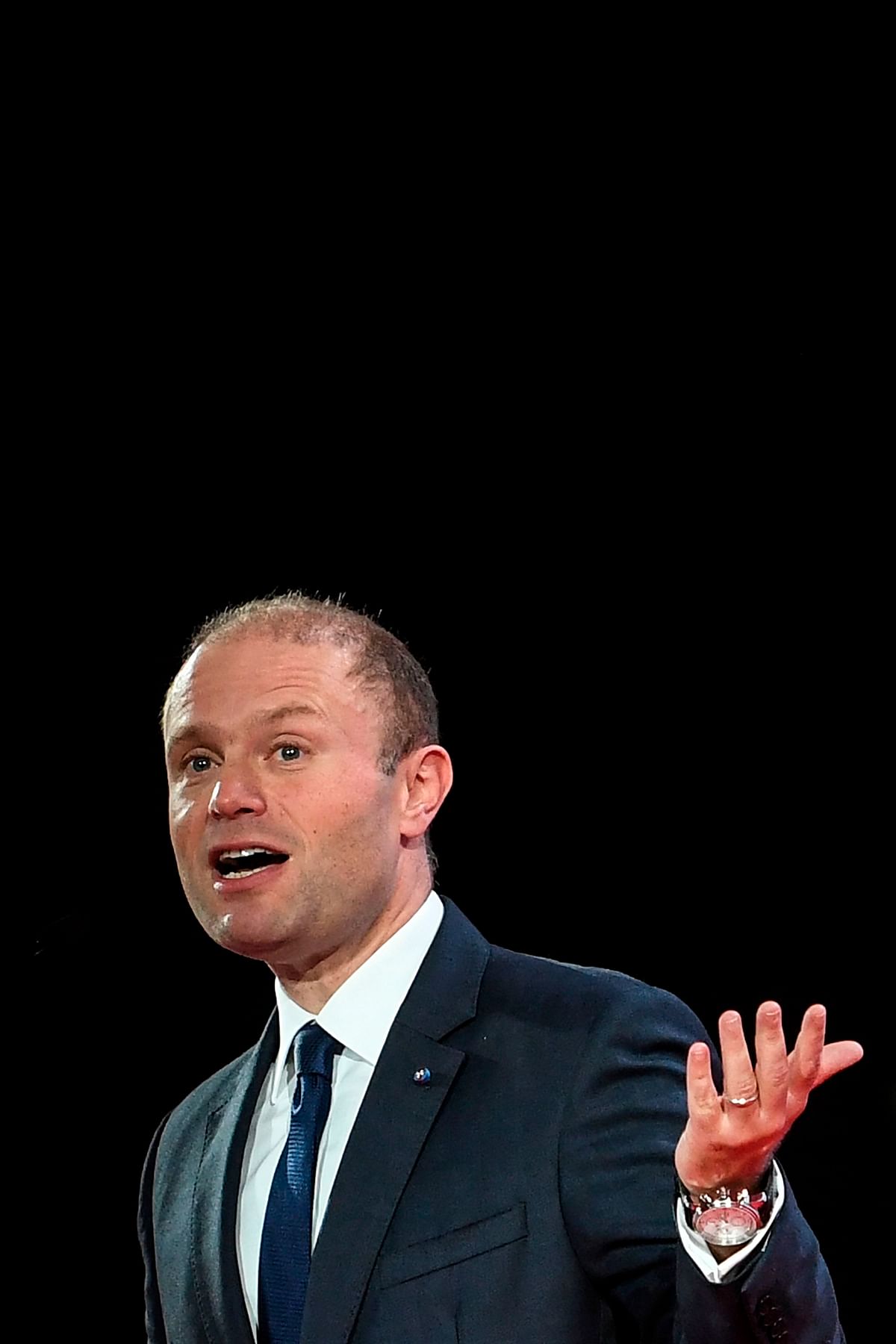 This file photo taken on 8 December 2018 shows prime minister of Malta Joseph Muscat delivering a speech during the XI Party of European Socialists Congress at the University Institute of Lisbon (ISCTE) in Lisbon. Photo: AFP