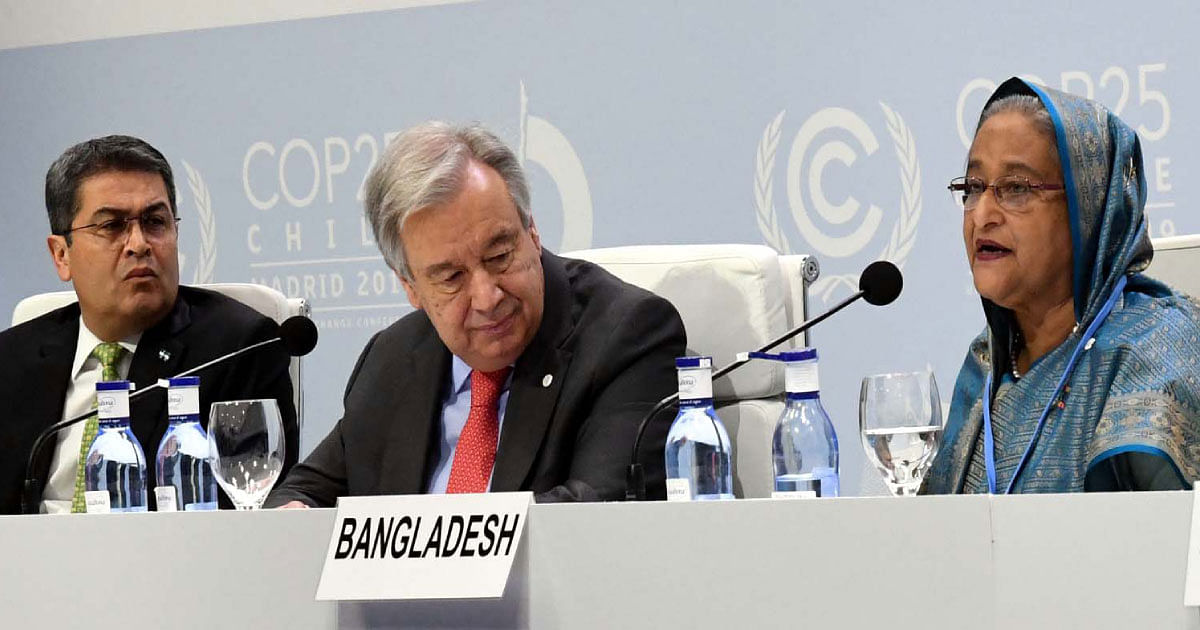 PM Sheikh Hasina urges world leaders to create framework to address needs of climate migrants. Photo: UNB