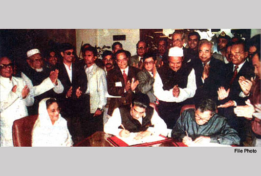 The accord was signed on 2 December in 1997 between the government and the Parbatya Chattagram Jana Sanghati Samiti (PCJSS) during the first tenure of prime minister Sheikh Hasina, ending bloody conflicts in three hill districts. BSS File Photo