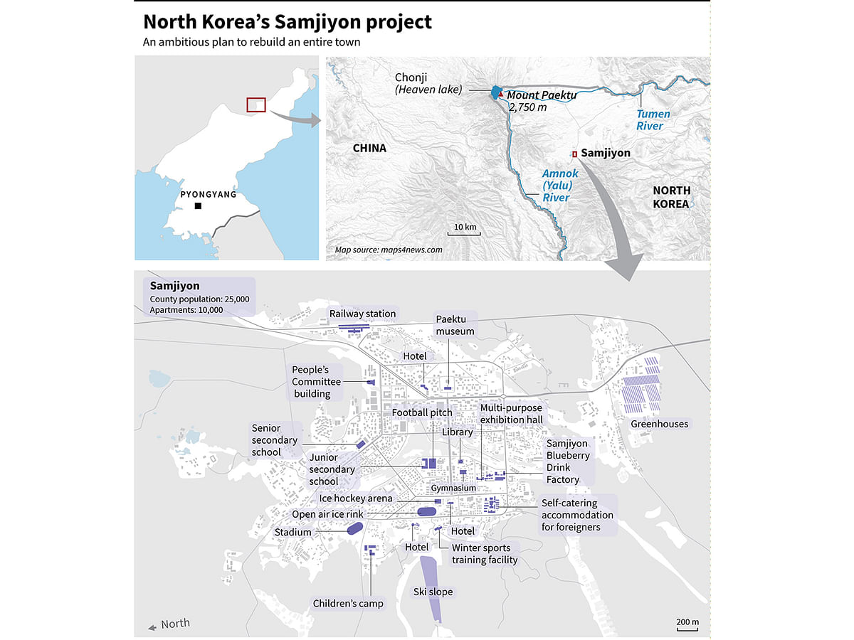 Map showing Samjiyon, where the town of Kim Jong Il birthplace is planned to rebuild. Photo: AFP