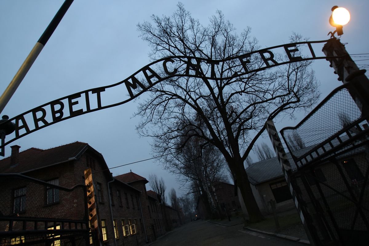 This file photo taken on 4 December 2008 shows the entrance to Auschwitz, former Nazi death camp, in Oswiecim, with the inscription `Arbeit macht frei`. Photo: AFP
