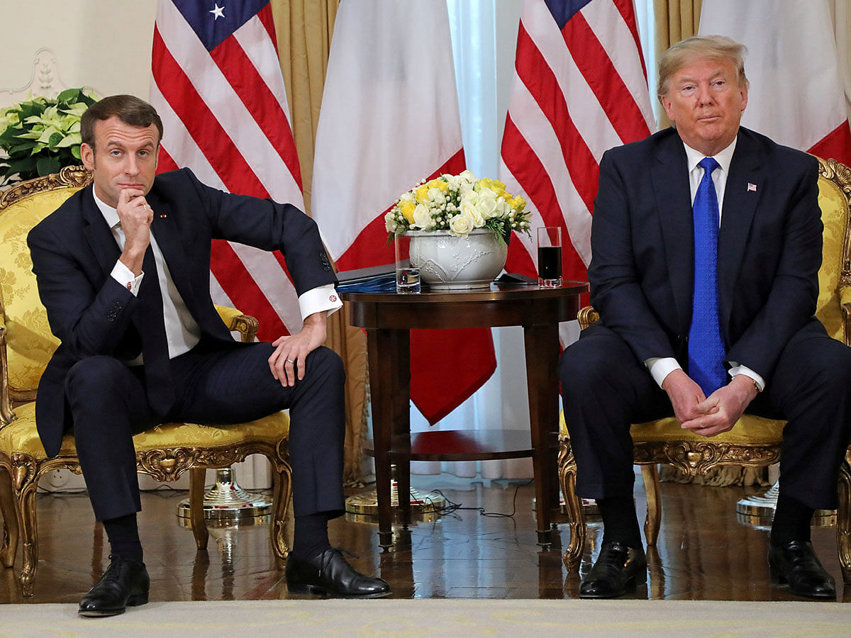 US president Donald Trump meets with France`s president Emmanuel Macron, ahead of the NATO summit in Watford, in London, Britain, 3 December 2019. Photo: Reuters