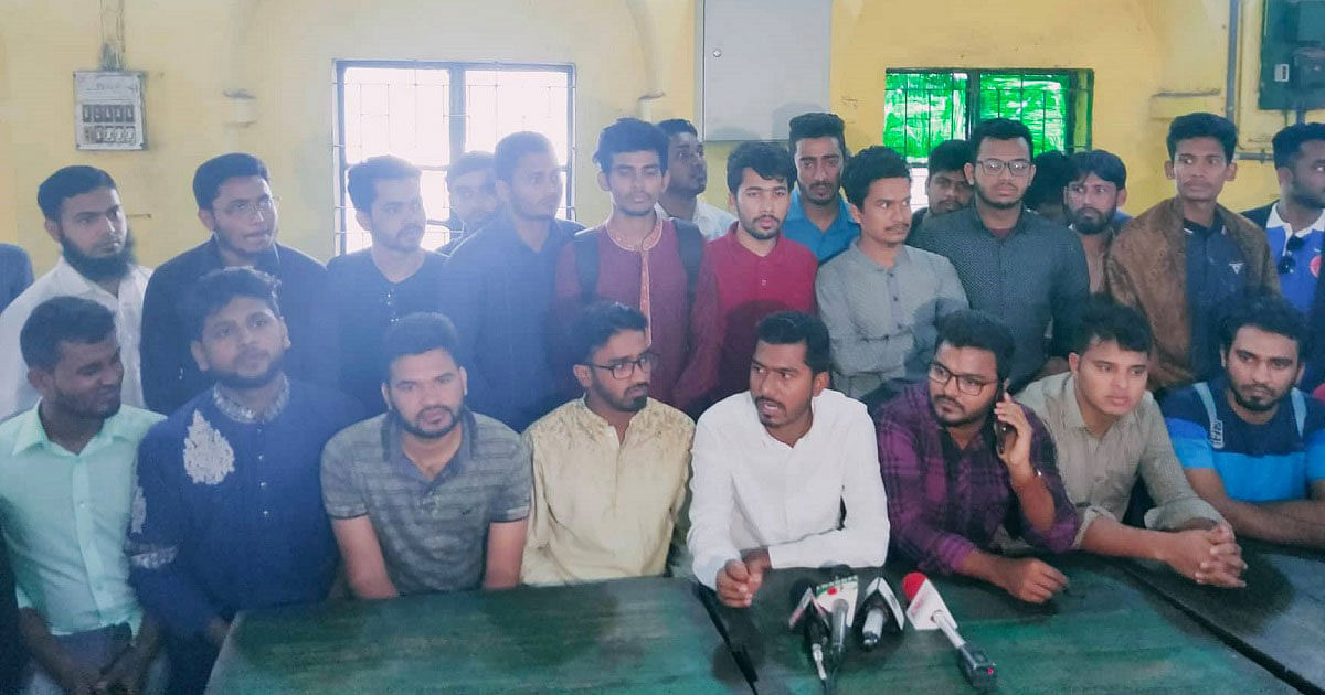 Vice-president of Dhaka University Central Students’ Union (DUCSU) Nurul Haque Nur speaks at a press conference on Dhaka University campus on 5 December, 2019. Photo: UNB