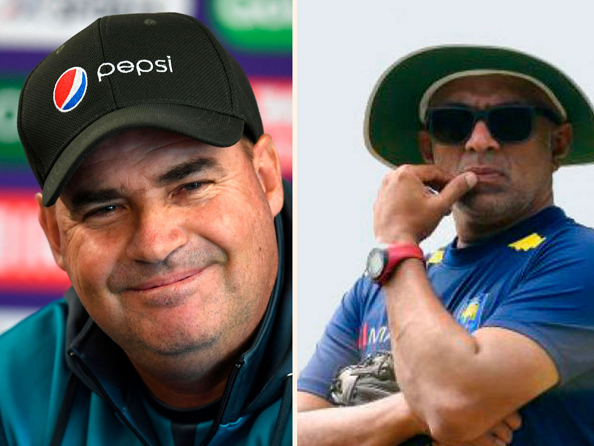 Mickey Arthur (L) has been named Sri Lanka`s head coach, replacing Chandika Hathurusingha who has been relieved of his duties since August, an official source said on 4 December. AFP file photos