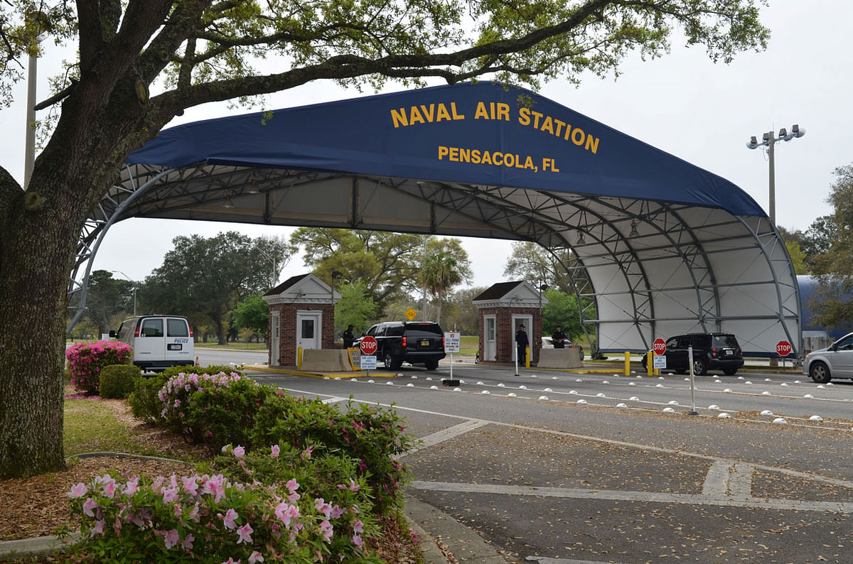The main gate at Naval Air Station Pensacola is seen on Navy Boulevard in Pensacola, Florida, US on 16 March, 2016. Photo: Reuters
