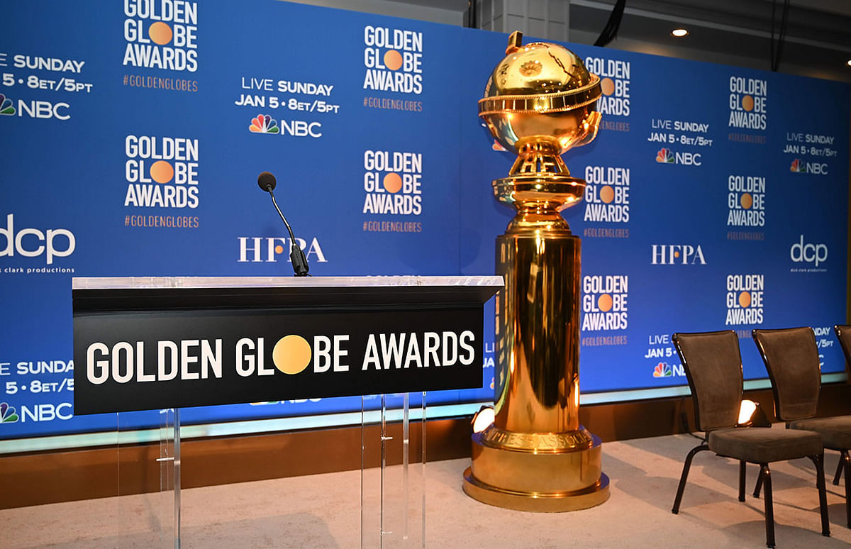 Golden Globe trophies are set on stage ahead of the 77th Annual Golden Globe Awards nominations announcement at the Beverly Hilton hotel in Beverly Hills on 9 December 2019. Photo: AFP