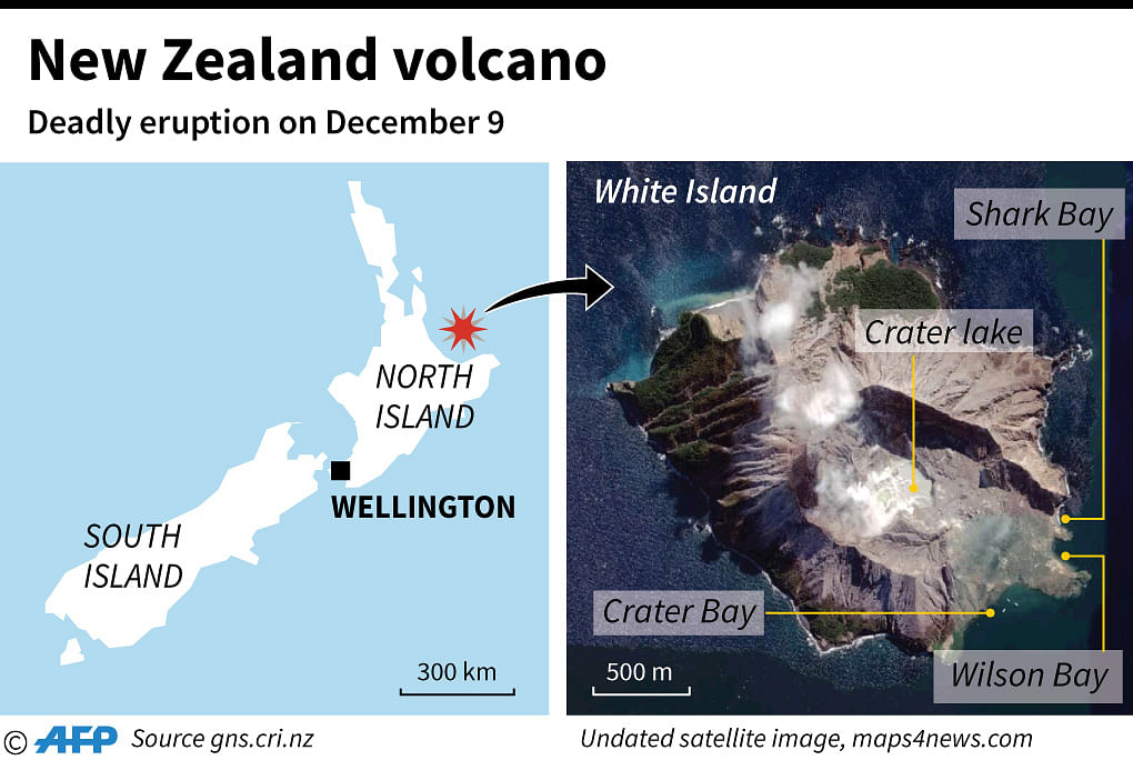 Map locating White Island volcano in New Zealand which erupted Monday leaving at least one person dead. Photo: AFP