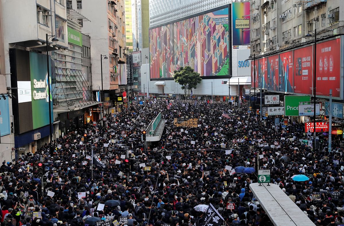 Protesters attend a Human Rights Day march, organised by the Civil Human Right Front, in Hong Kong, China on 8 December. Photo: Reuters