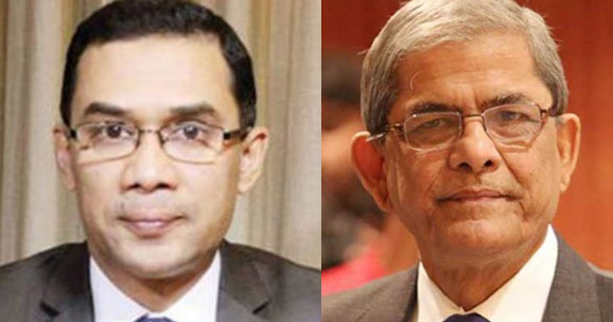 Acting BNP chairman Tarique Rahman (L) and secretary general Mirza Fakhrul Islam Alamgir. Photo: UNB