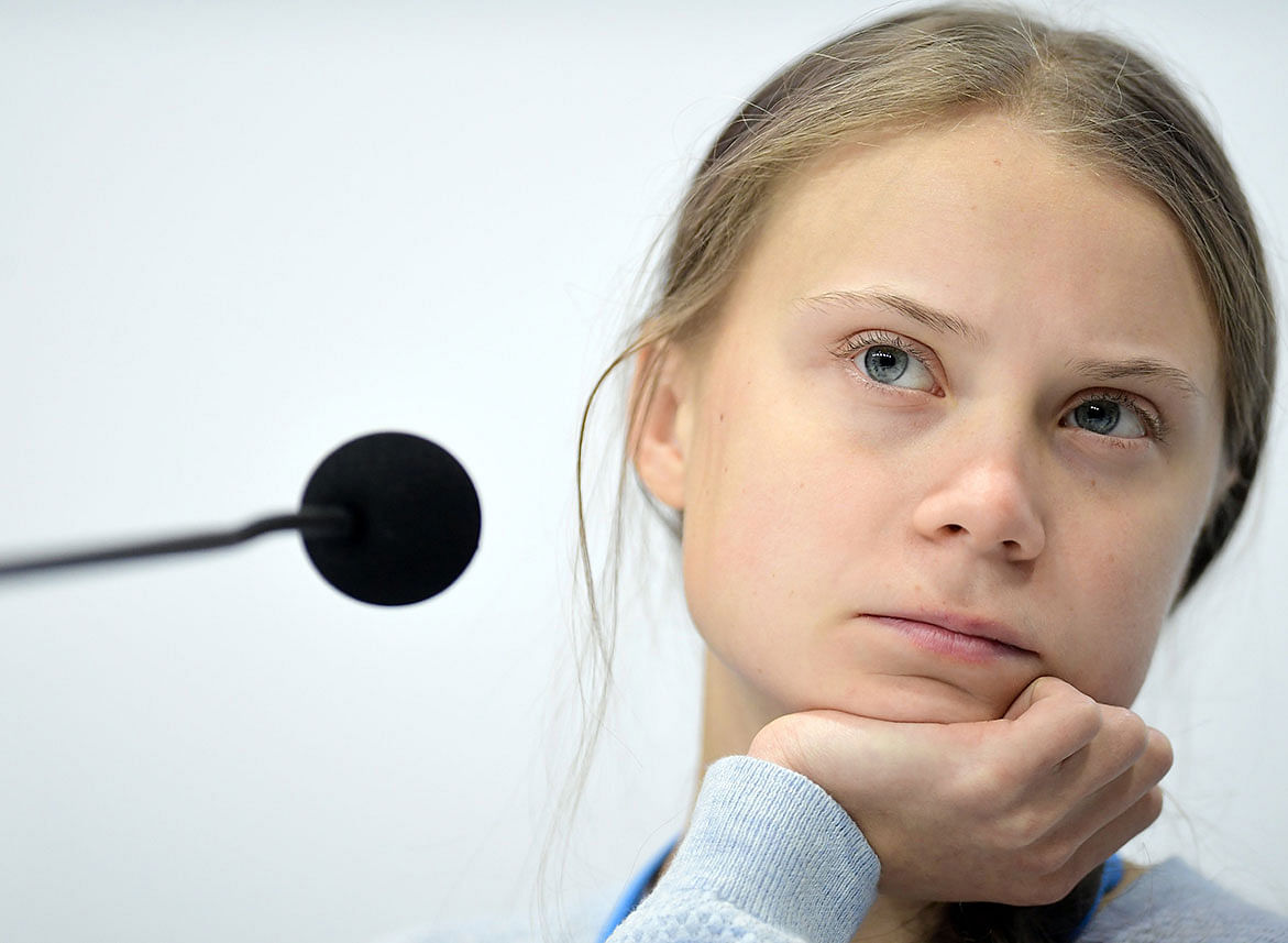 Swedish climate activist Greta Thunberg holds a press conference with other young activists to discuss the ongoing UN Climate Change Conference COP25 at the `IFEMA - Feria de Madrid` exhibition centre, in Madrid, on 9 December 2019. Photo: AFP