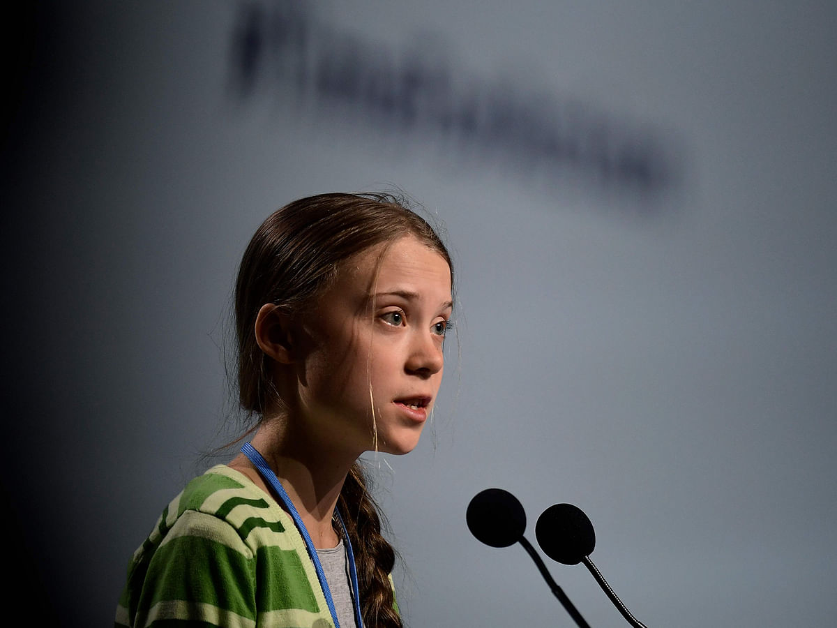 Swedish climate activist Greta Thunberg gives a speech during a high-level event on climate emergency hosted by the Chilean presidency during the UN Climate Change Conference COP25 at the `IFEMA - Feria de Madrid` exhibition centre, in Madrid, on 11 December 2019. Photo: AFP