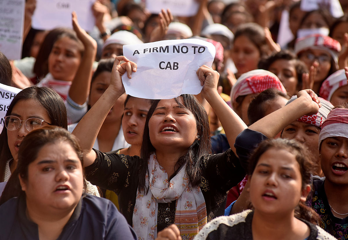 Demonstrators shout slogans during a protest against Citizenship Amendment Bill (CAB), that seeks to give citizenship to religious minorities persecuted in neighbouring Muslim countries, in Guwahati, India, 11 December, 2019. Photo: Reuters