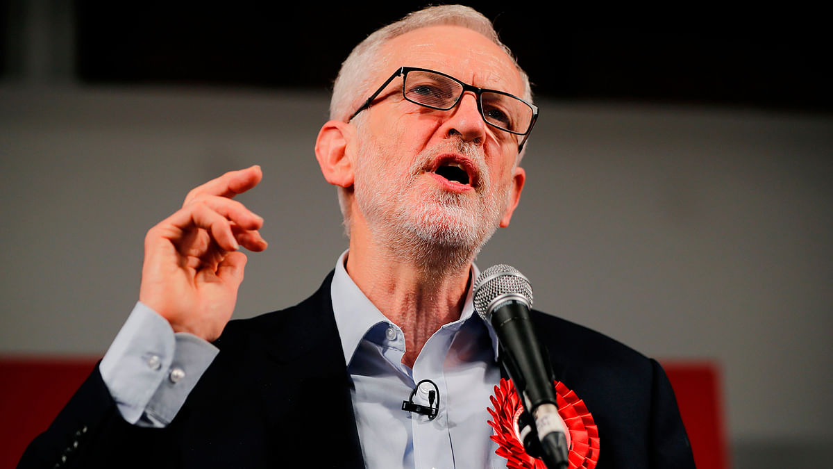 Britain`s Labour Party leader Jeremy Corbyn speaks during a general election campaign rally in East London on 11 December 2019, the final day of campaigning for the general election. Britain will go to the polls tomorrow to vote in a pre-Christmas general election. Photo: AFP