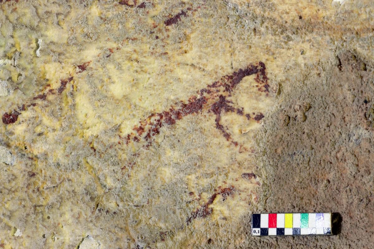 This handout photography releases by Griffith University on 11 December 2019, shows cave art inside Bulu Sipong 4, Sulawesi, Indonesia. Photo: AFP