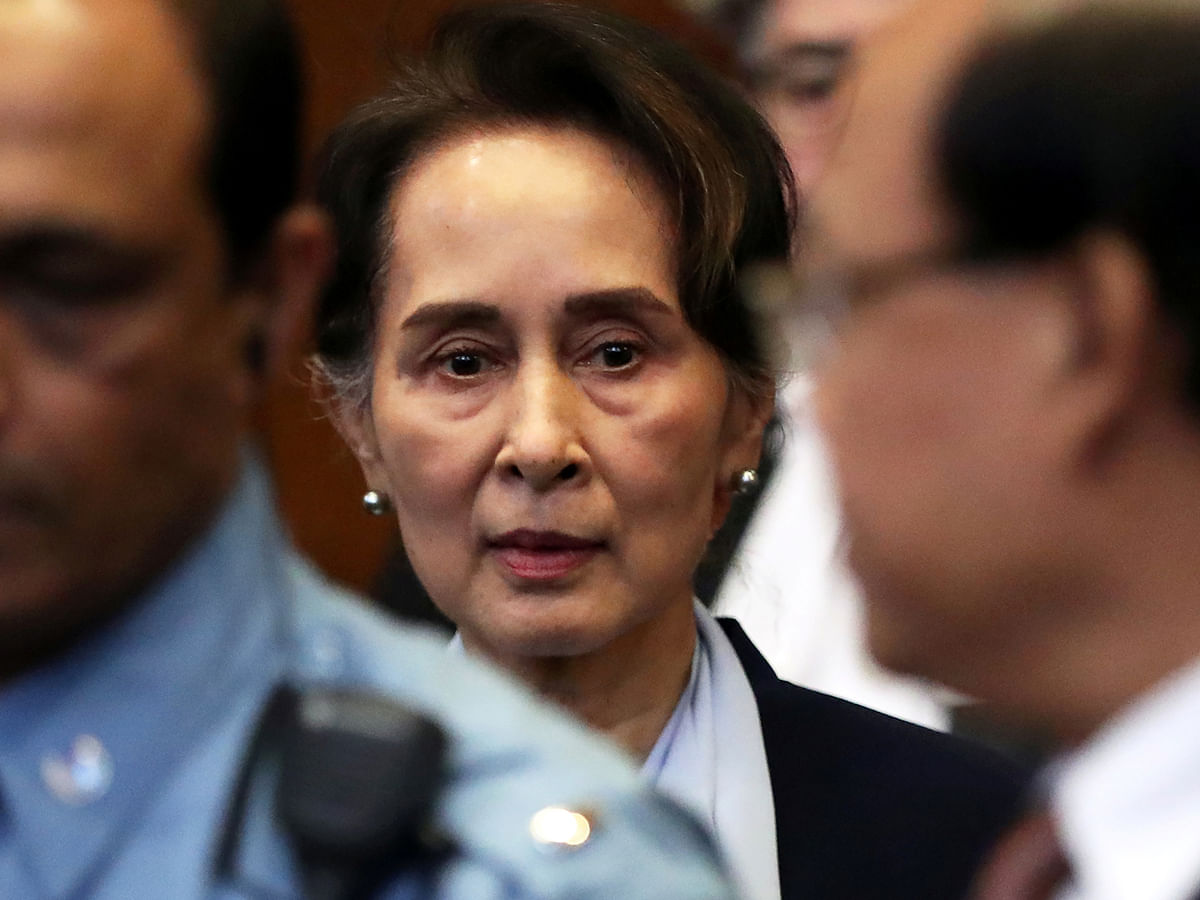 Myanmar`s leader Aung San Suu Kyi attends a hearing on the second day of hearings in a case filed by Gambia against Myanmar alleging genocide against the minority Muslim Rohingya population, at the International Court of Justice (ICJ) in The Hague, Netherlands 11 December, 2019. Photo: Reuters