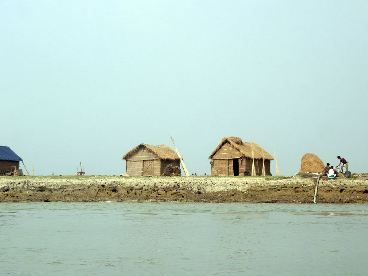 Huts erected to accommodate farmers along the Boribari Haor during boro rice planting season in Itna, Kishoreganj on 11 December 2019. The huts along with the harvest are carried away by the farmers after the season is over. Photo: Tafsilul Aziz